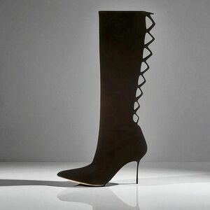 Manolo Blahnik Black Suede Knee High
Stiletto Boots Size EU 38 US 8